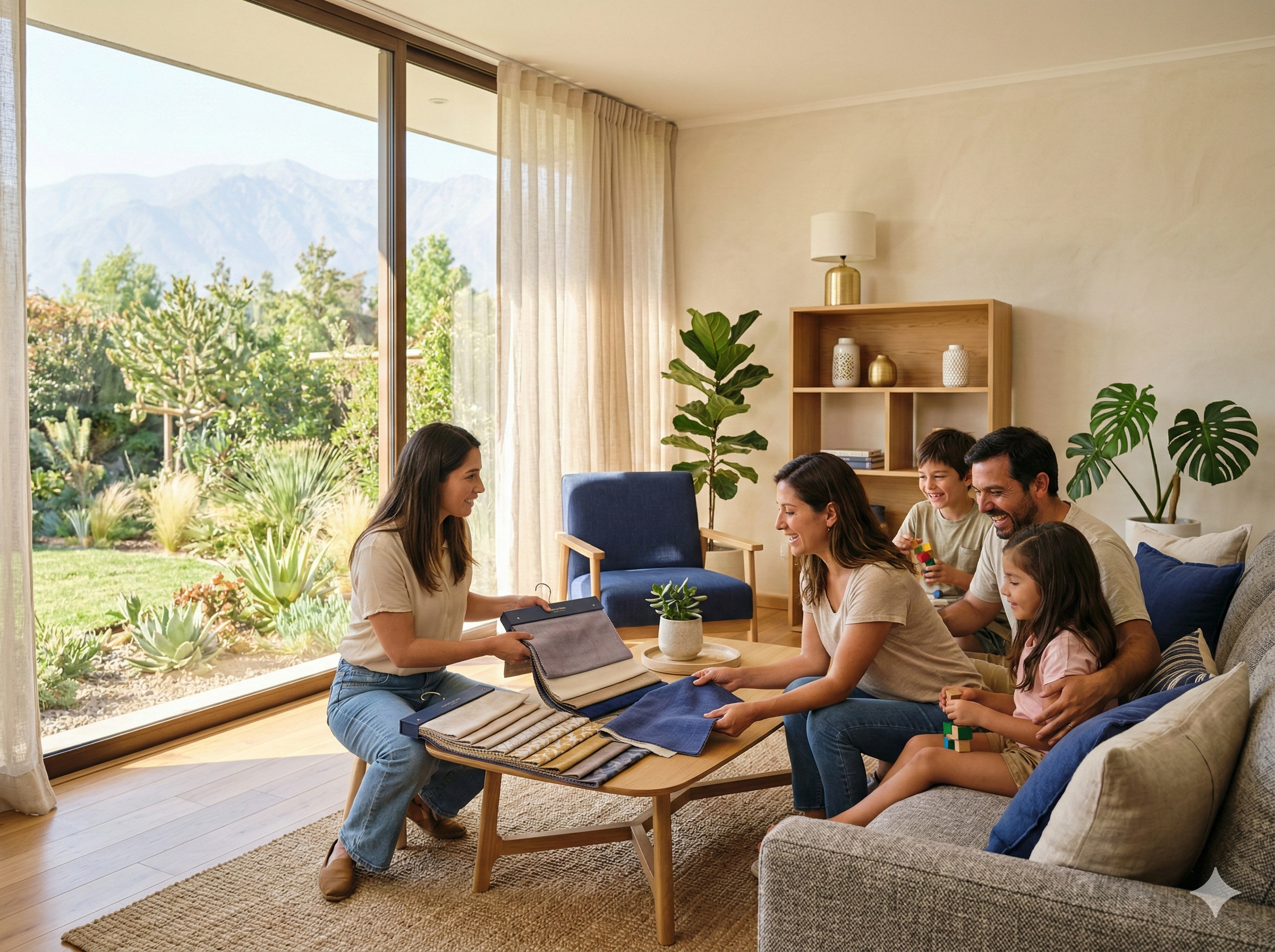 Sala de estar de hogar con cortinas a medida instaladas por Roller Store Espacios