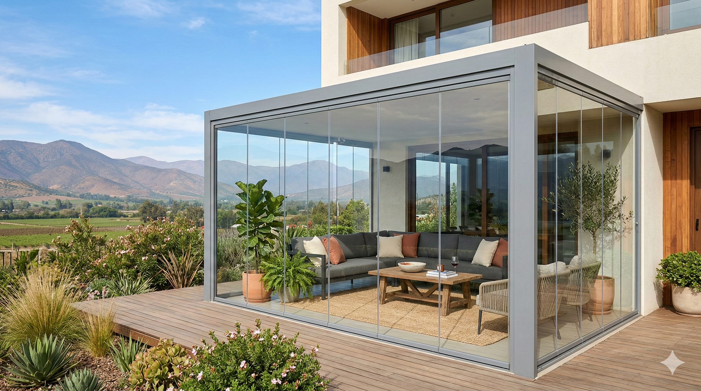 Cortinas de Cristal para cierre de terrazas con vidrio templado transparente